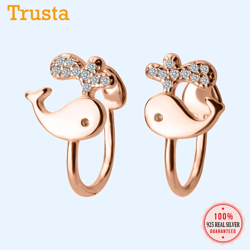 Trusta подлинные 925 пробы серебряные дельфины Cz каффы для ушей клипсы серьги девочек