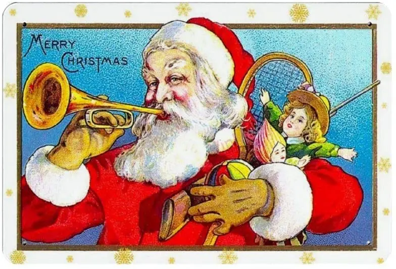 

Santa Claus with Trumpet Novelty Parking Retro Metal Tin Sign Plaque Poster Wall Decor Art Shabby Chic Gift