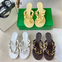 suojialun 2021 new brand women slipper fashion chain sandal shoes ladies elegant thin low heel slip on flip flop summer sandals