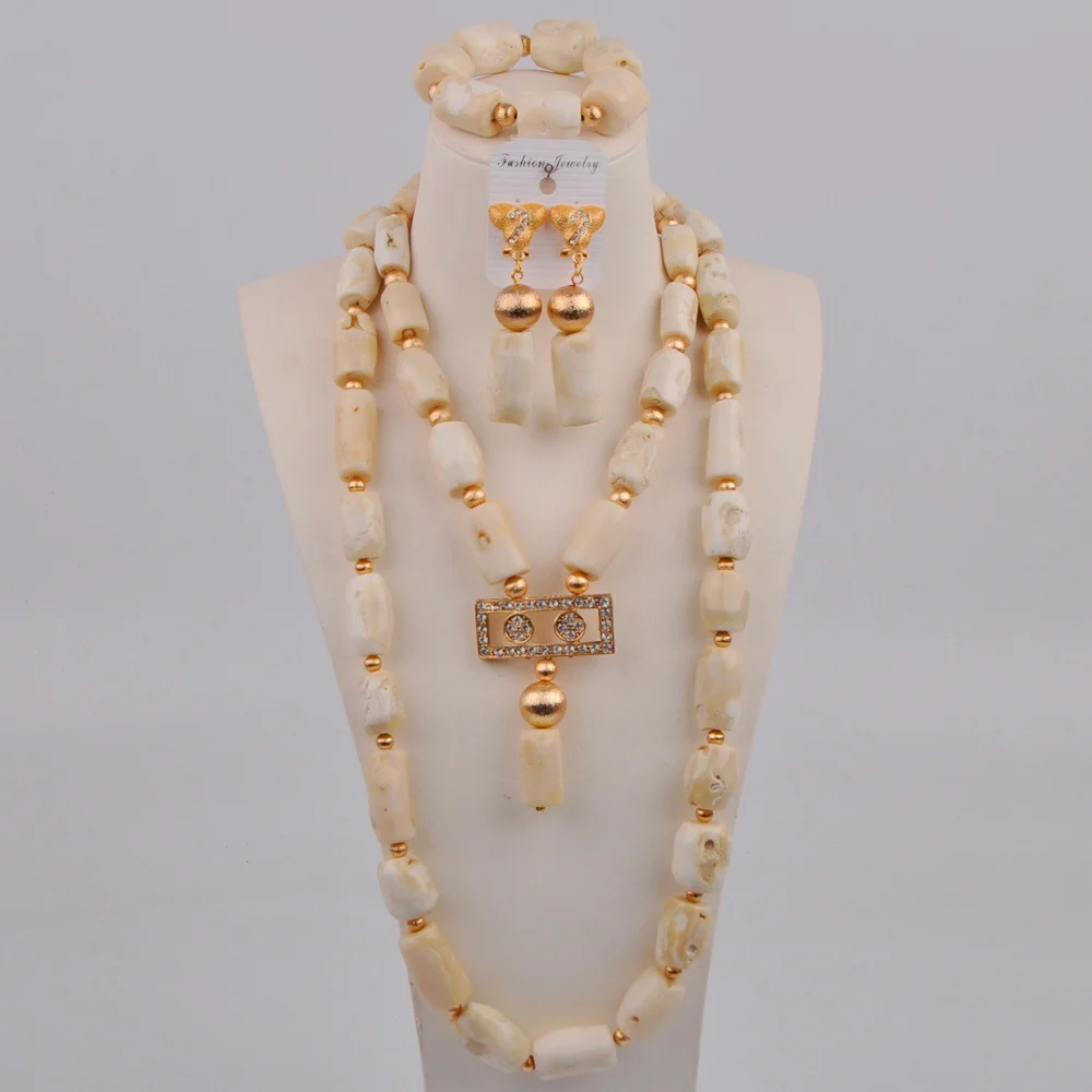 

Classic Wedding Jewelry Ladies Wear White Natural Coral Beads Necklace African Bride Wedding Ceremony Jewelry Set AU-184
