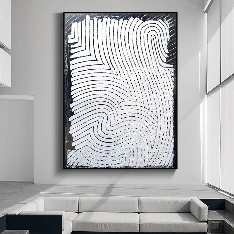 

SY Modern living room decorative painting threedimensional simple line oil painting sofa background wall creative black and whit