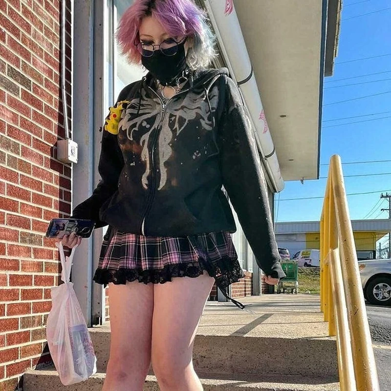 

Y2K Oversized Hoodie Zip Up Long Sleeve Coat Jacket Women Gothic Sweatshirt Harajuku E-girl Clothes Korean Vintage Streetwear