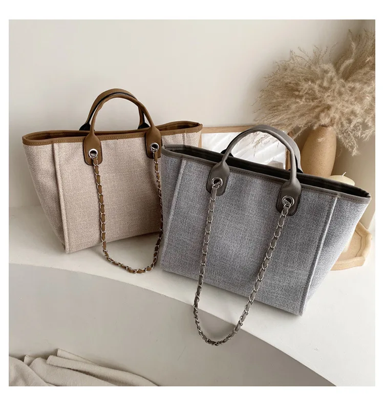 Новинка 2020 большая вместительность ремешок на цепочке сплошной цвет холщовая