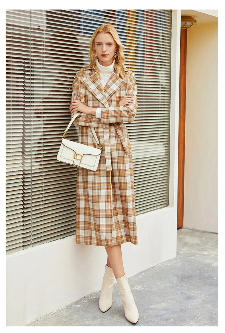 

See Orange Warm Spring Winter Coat Women Wool Coat Women's Trench Coat Covered Button Manteau Long Casacos Coat With Belt SO7719