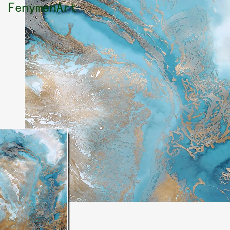 

Marble Texture Abstract Poster Blue And Yellow Wall Art Print Modern Style Canvas Painting Nordic Decorative Picture Home Decor