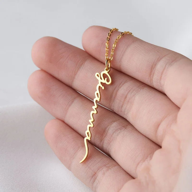 

Signature Name Necklace Customized Vertical Handwriting Nameplate Pendant Stainless Steel Necklace Personalized Women Jewelry