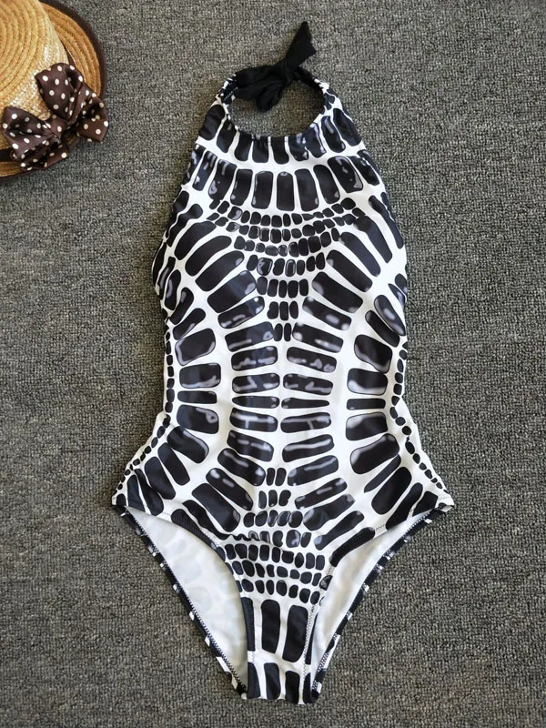 Женский слитный купальник Riseado с высоким воротом пикантный лямкой через шею на