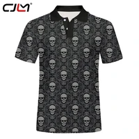 cjlm brand high quality tops tees mens polo shirts personality men polo shirts 3d black skull collar mens polo shirt