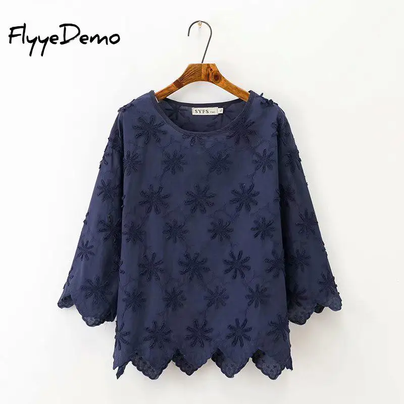 2019 o-образным вырезом элегантная Цветочная вышивка блузка рубашка женские блузы
