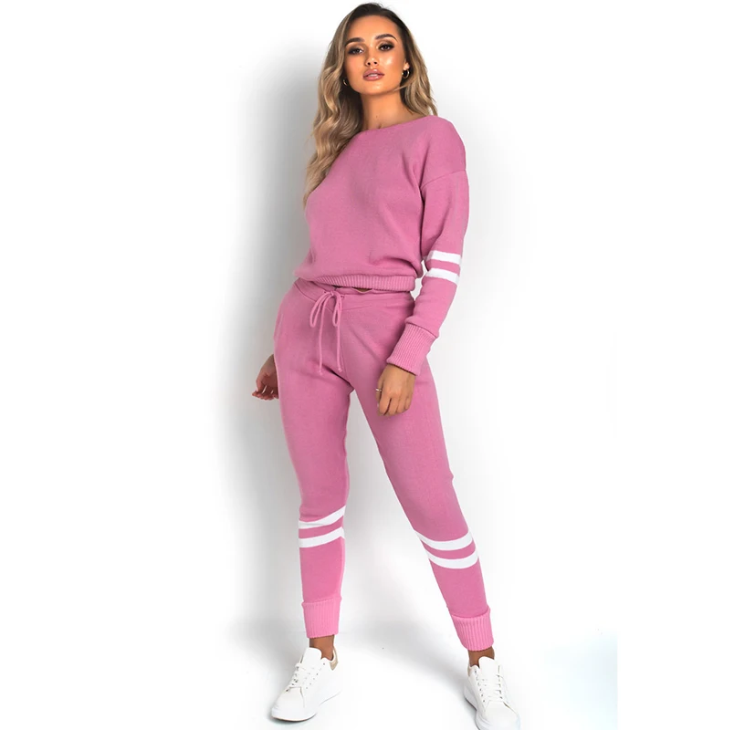 

Women Sweater knitted Two Piece Sets Slim Tracksuit 2020 Autumn Fashion Sweatshirts Sportswear Suit Female