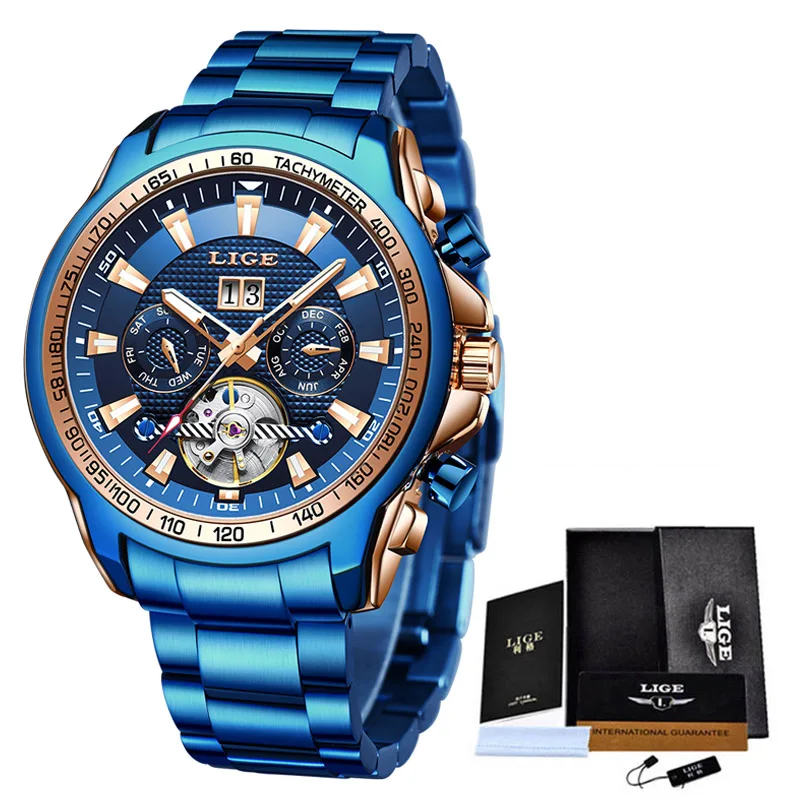 Часы наручные LIGE Мужские автоматические механические спортивные