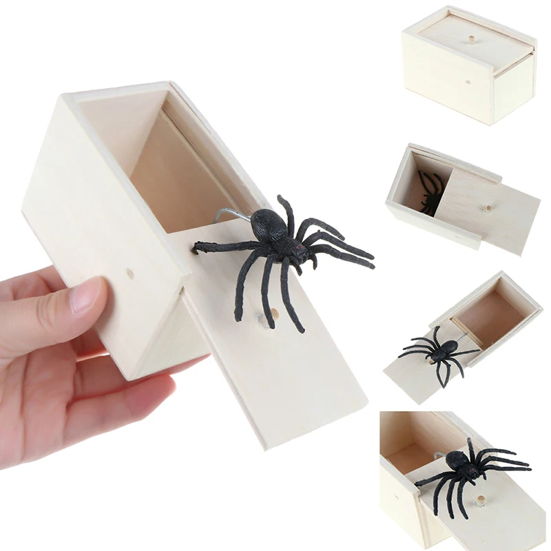

Hot Sale 1 pc Scare Box Wooden Prank Trick Scaring Toy Spider Worm Gag Toys Practical Joke April Fool's Day gift Surprise Box