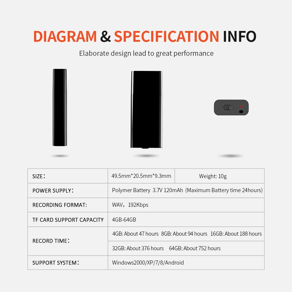 Мини USB аудио рекордер HNSAT запись голоса активация одной кнопкой поддержка 4 Гб-64