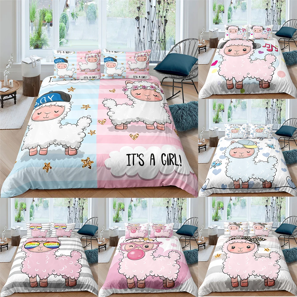

Alpaca Cute Sheep 3D Bedding Sets Cartoon Kids Boy Girl Duvet Quilt Cover Set Bed Linen Pillowcase King Queen Single Size 2/3Pcs