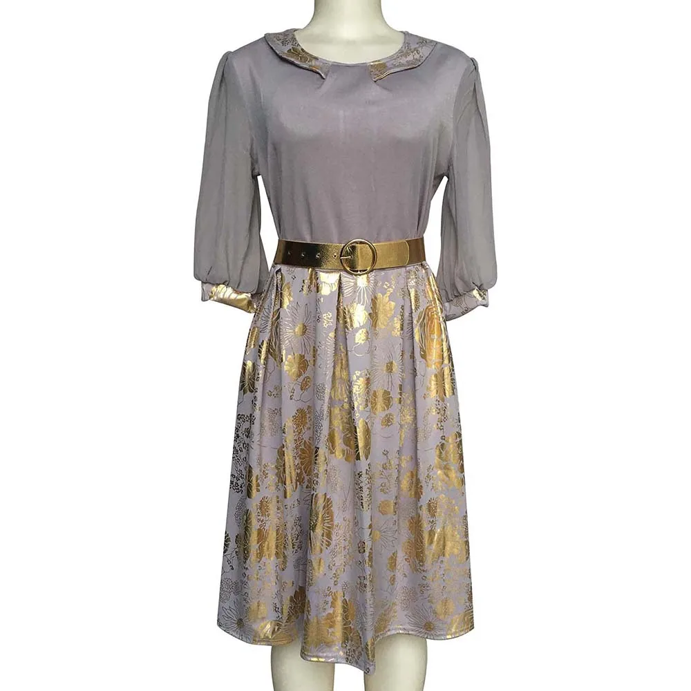 Летнее платье миди женское 2020 Винтаж золотистого цвета с аппликацией в виде