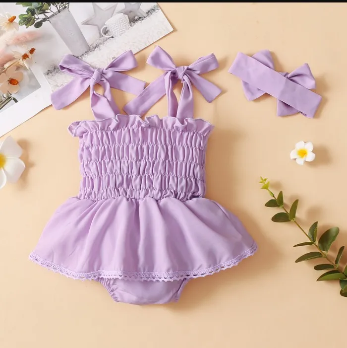 Комплект одежды из двух предметов для маленьких девочек однотонный комбинезон