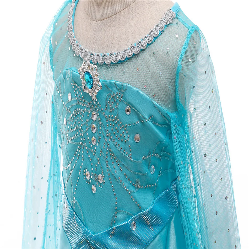 

Frozen Princess Elsa Cosplay Dress Blue Costume for Girl Kids Fancy Dresses Birthday Mesh Christmas