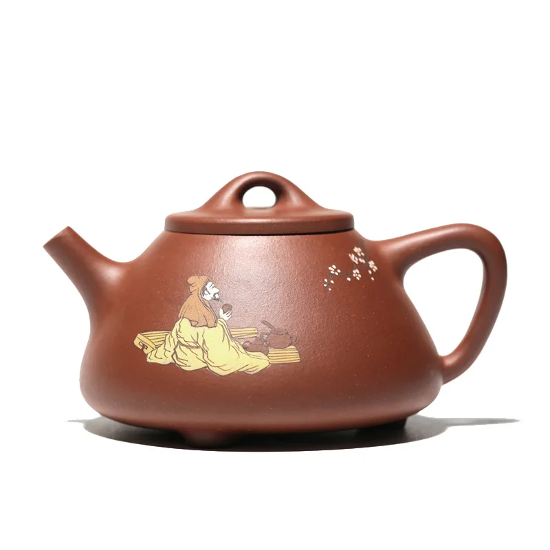 

Yixing famous raw ore bottom trough qingziye shipao purple clay teapot hand painted figure Yongmei teapot