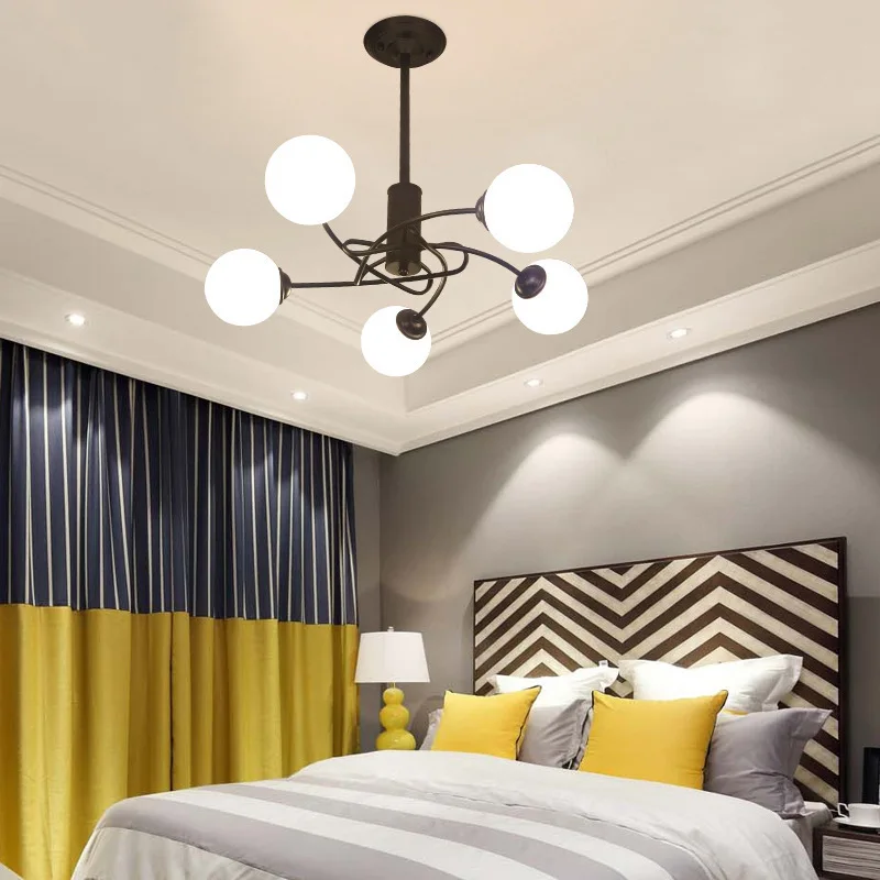 

Chandelier LED Light Bedroom Living room Round Ball Light indoor Black Retro Vintage Loft E27 Branch Glass Chandelier lighting