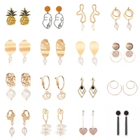 zemo korean gold pearl dangle earrings for women geometric natural stone drop earrings girls long hanging earring party jewelry