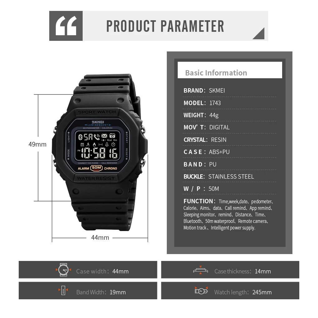 

SKMEI LED Pedometer Calorie Mens Tracker Chrono Waterproof Men Wristwatches Watch Fashion Sport Male Watches reloj hombre 1743