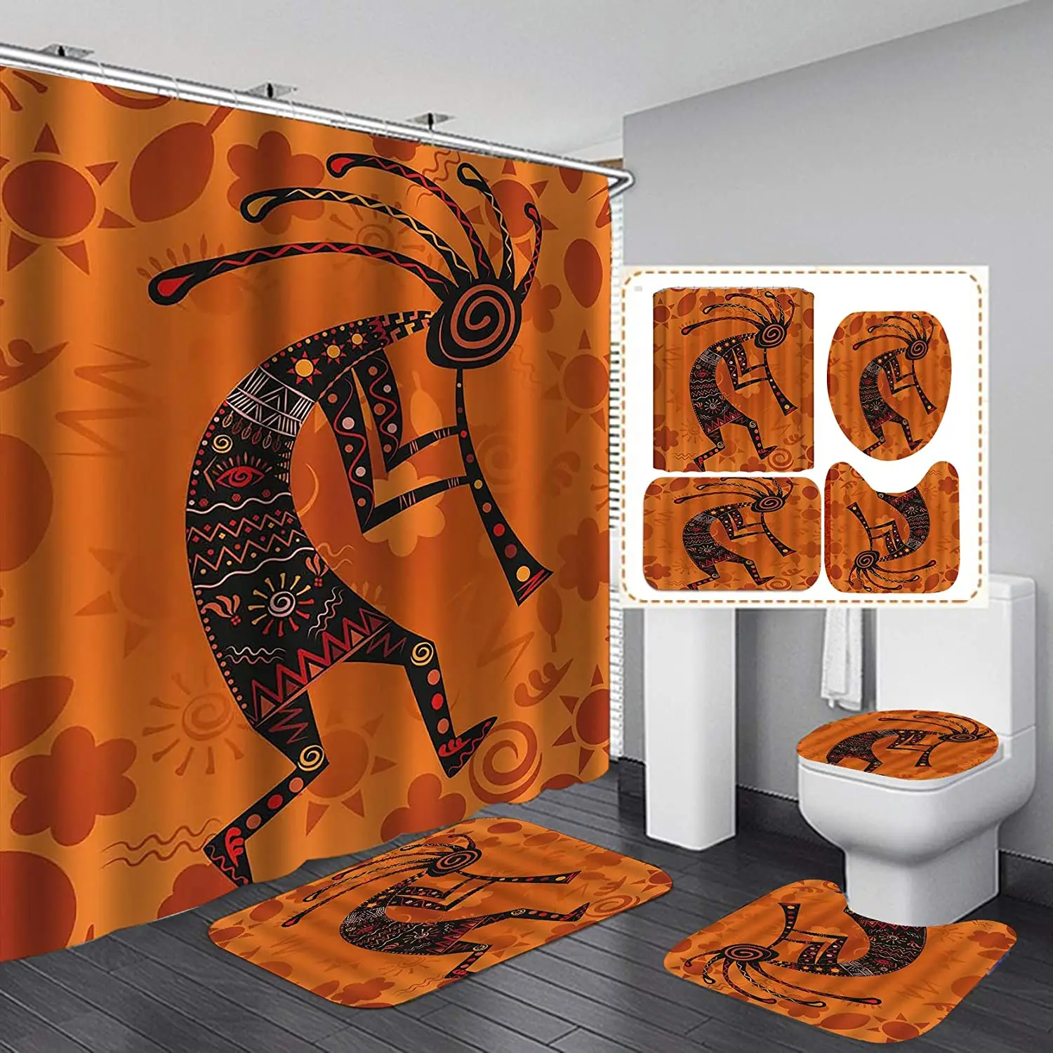 

Художественная Этническая занавеска для душа с принтом в виде индийского племени, чехол для ковра, крышка для унитаза, коврик для ванной, на...