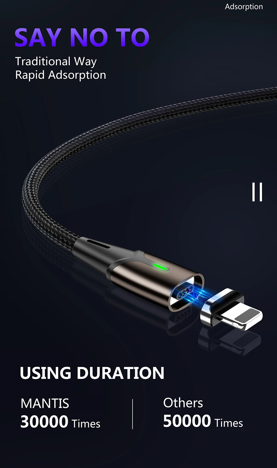 Магнитный зарядный кабель Micro Usb MANTIS 3m 2m 1m для Iphone samsung светодиодный магнитный кабель синхронизации данных 3A кабель быстрой зарядки type C