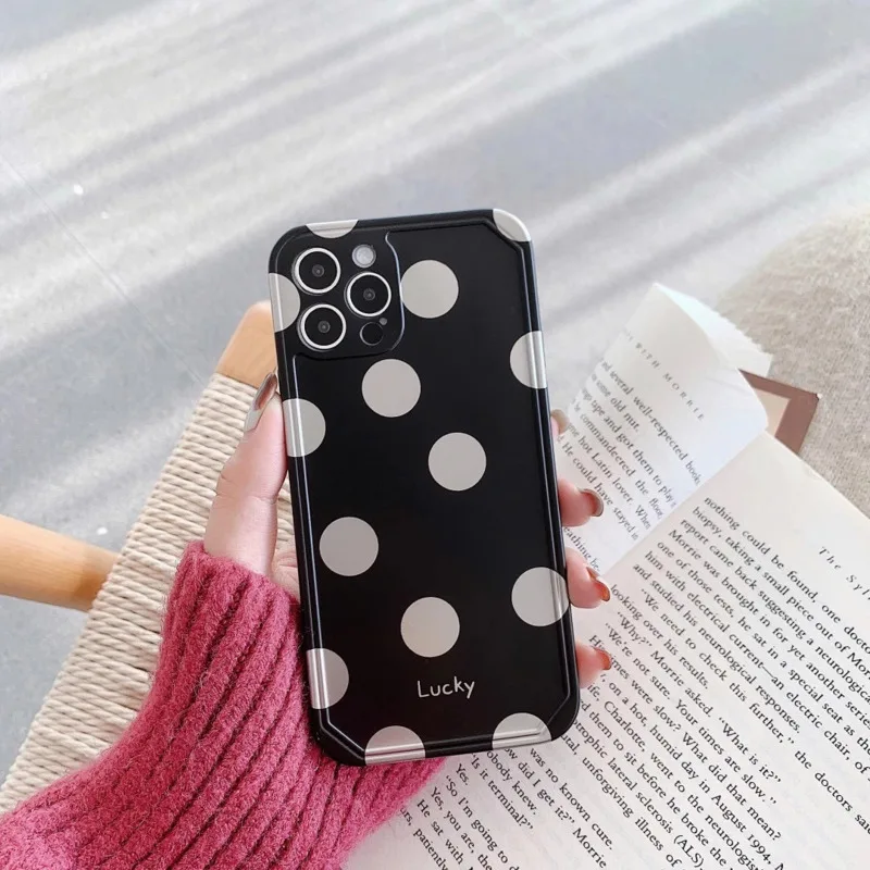 

Luxury Polka Dots Plated Matte Soft Silicone Phone Case For iPhone 11 12 Pro Xs Max Mini XR 7 8 Plus TPU Shockproof Black Cover