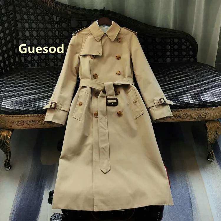 

Women Trench High Quality Female 2021 Autumn Winter Classic Waterproof Outerwear Long Coat New Guesod