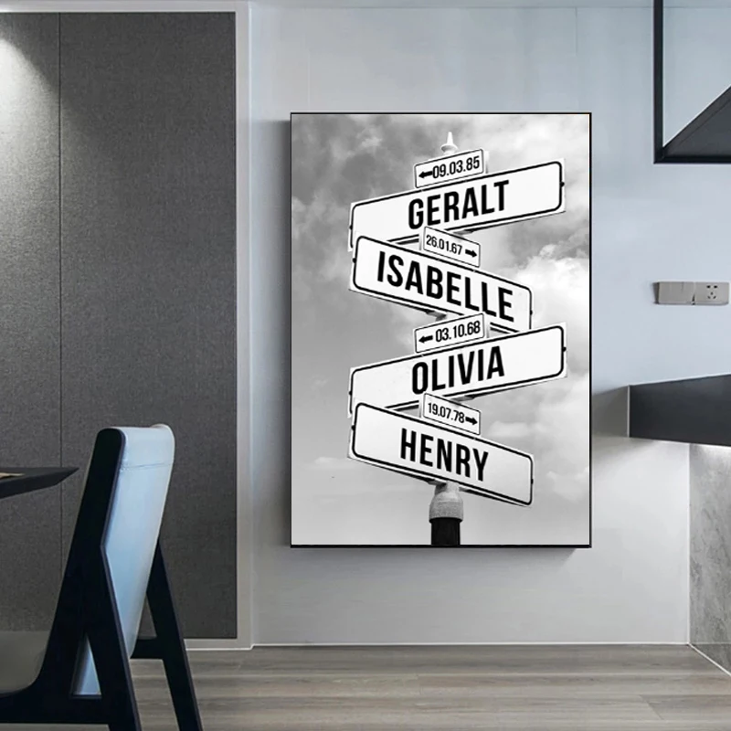 

Персонализированный перекресток, уличный знак с 2-6 именами/датами, Картина на холсте в рамке, настенное искусство, Модульная картина для дек...