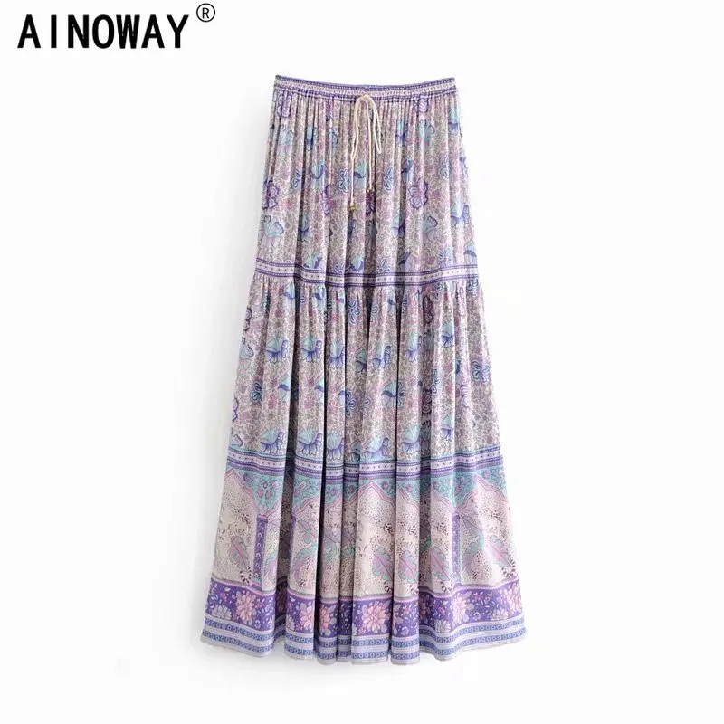 Юбка женская плиссированная винтажная шикарная пляжная фиолетовая в стиле хиппи