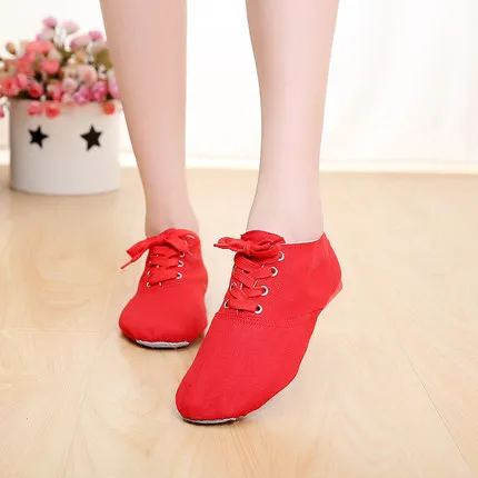 Red Adult size Новинка года; женская и мужская обувь для джазовых танцев; дизайнерские мягкие парусиновые туфли на плоской подошве со шнуровкой; Танцевальная обувь с бантом для женщин - Цвет: Red Adult size