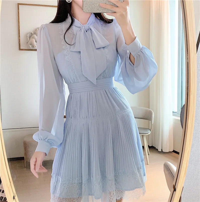

Party Elegant lace Dresses Women embroidery A-Line Luxury Autumn Long Sleeve Spring Runway High Waist Vintage 2021 Dress Boho