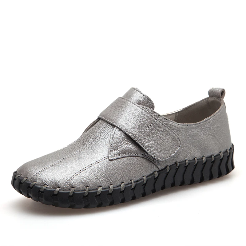 Spring Ladies Genuine Leather Handmade Shoes Women Hook&Loop Flat Shoes Women Autumn Soft Loafers Flats