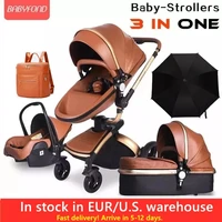brand newborn pram babyfond 3 in 1 luxury baby stroller pu leather two way push 360 rotate baby car eu safety car seat trolley