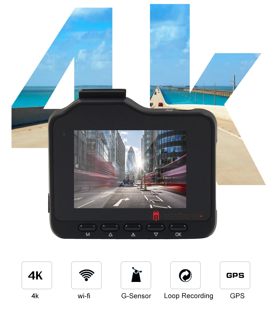 TOPSOURCE Real 4K 3840*2160p 30 кадров в секунду видеорегистратор для путешествий в автомобиле Встроенный gps wifi DVR камера с двумя объективами камера заднего вида FULL HD 1080P