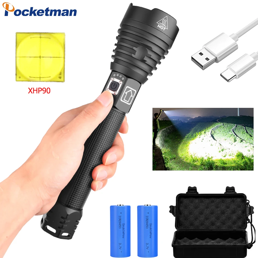 XHP90 светодиодный фонарик X-Lamp заряжаемый через интерфейс USB фонарь XHP70.2 тактический фонарь Zoom светодиодный фонарик, водонепроницаемый фонарик с 18650