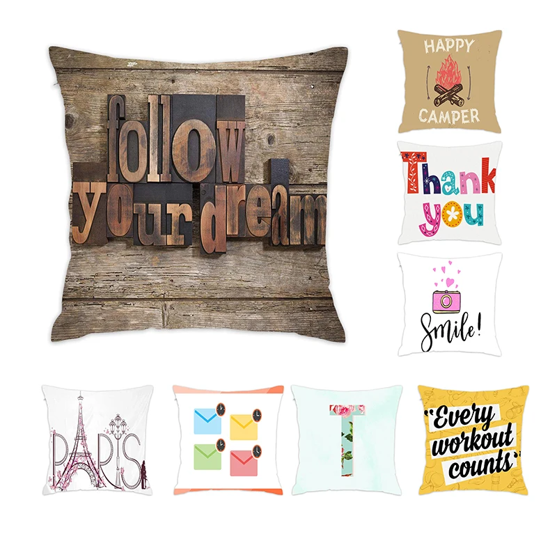 

[Douladou] Follow Your Dream Vintage Letter Pillow Covers Cushion Covers Pillow Case Polyester Decorative Pillowcase 45x45CM