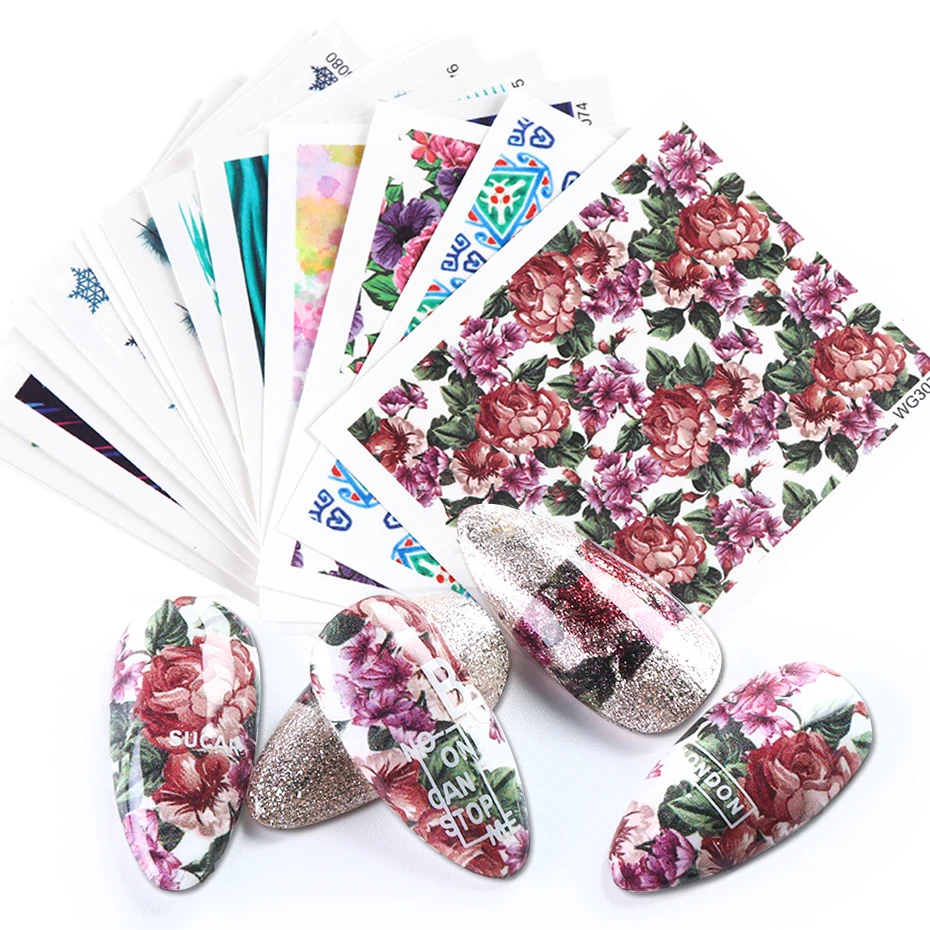 21 шт. переводная вода наклейка s дизайн ногтей смешанный цветок Полное