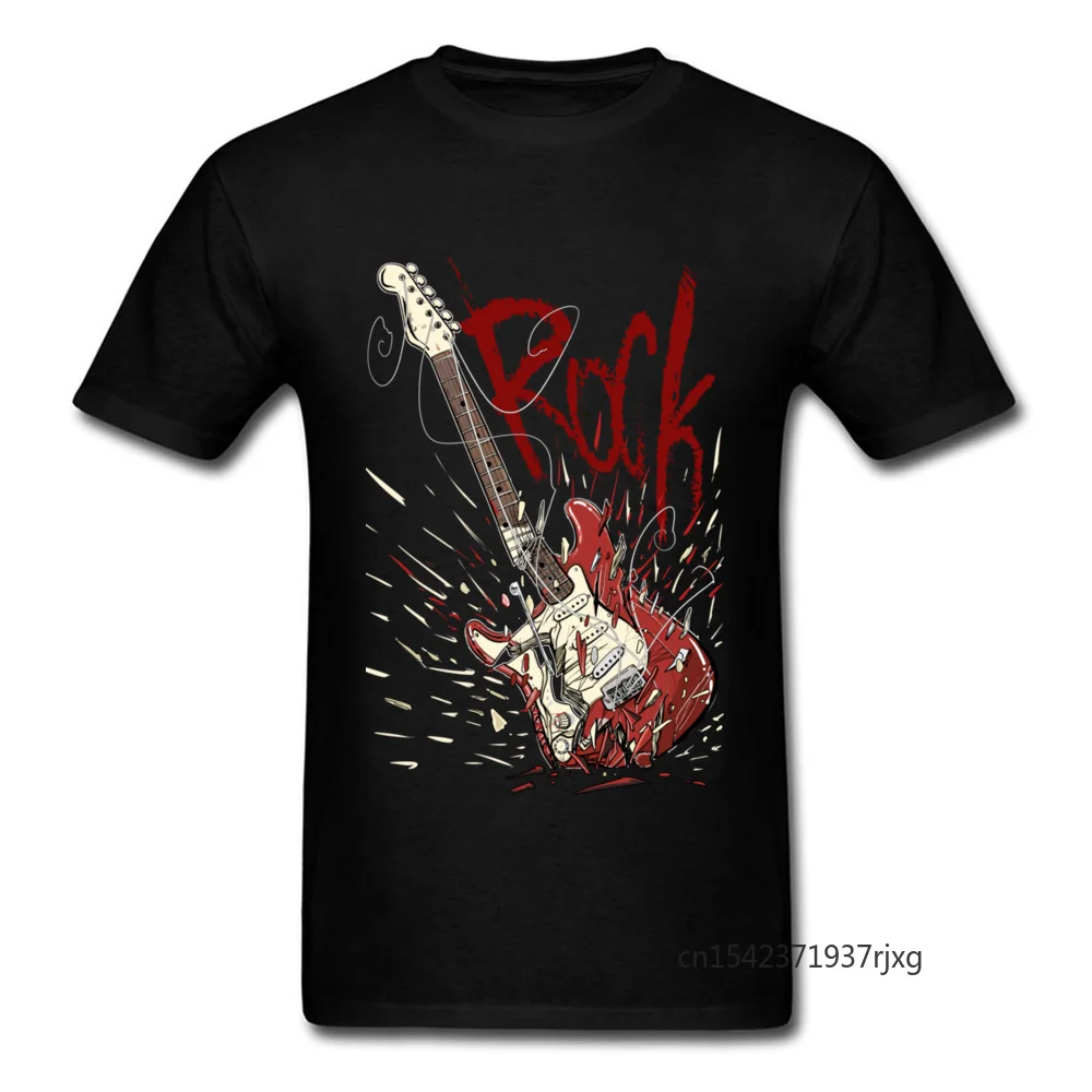 

Crazy 2021 Rock Black T-shirt Broken Guitar Printing Guys Short Sleeve Tee Shirts Music Team Top Customized Products