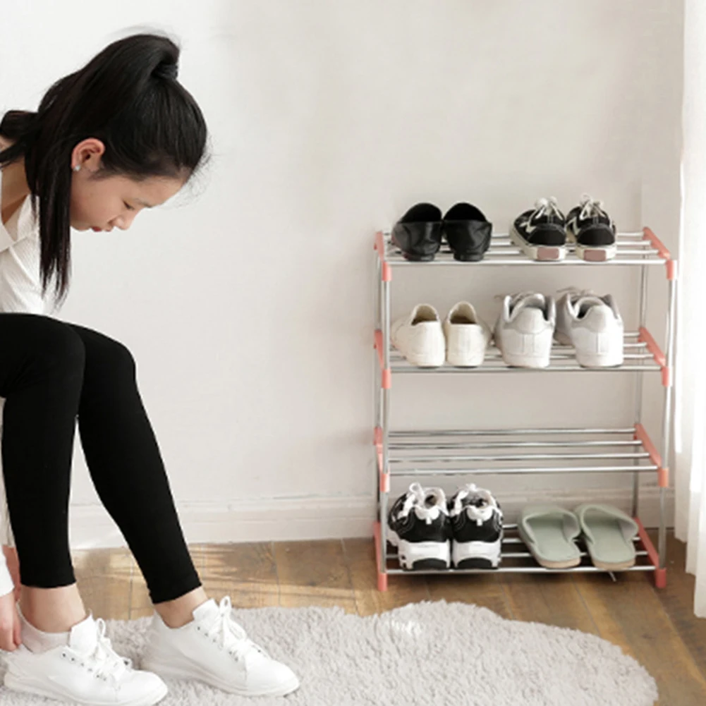 3/4 Layers Stainless Steel Rack Hanger Shoes Storage Display Shelf Holder Cabinet Shelf Holder Shoes Racks Home Organizer