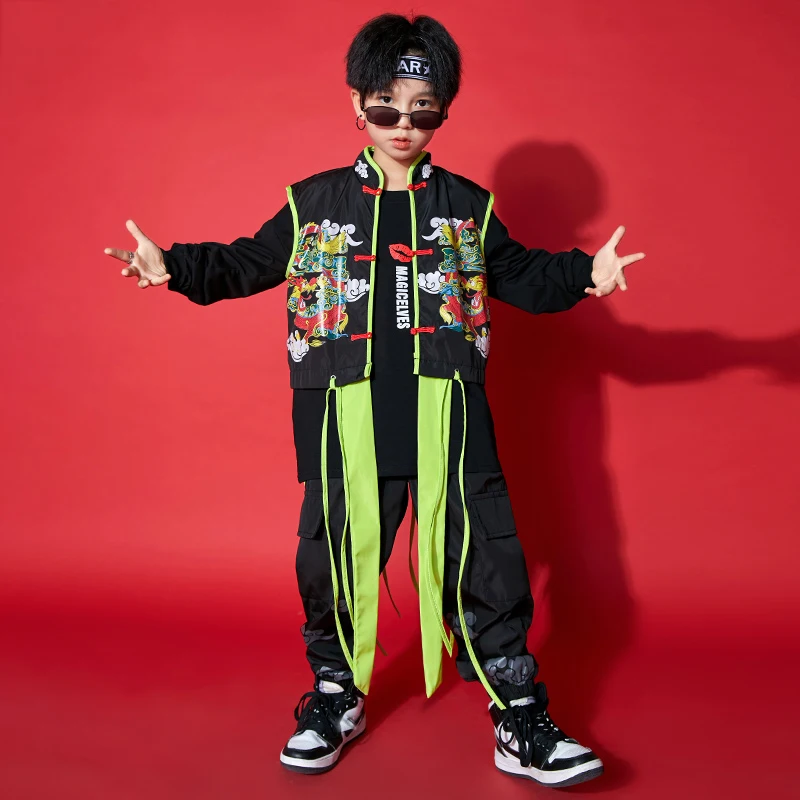 

New Jazz Dance Costume Kids Chinese Style Fringed Vest Pants Boys Hip Hop Clothing Stage Performance Dance Clothes Outfit SL5949