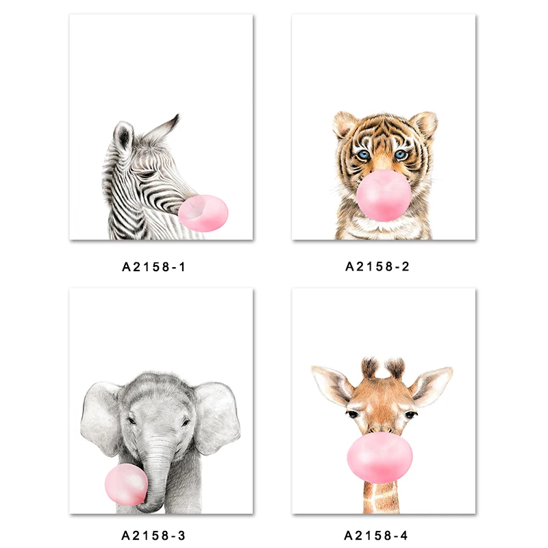 

Baby Animal Pink Bubble Poster Nursery Canvas Wall Art Print Zebra Giraffe Painting Nordic Kids Bedroom Decorative Picture