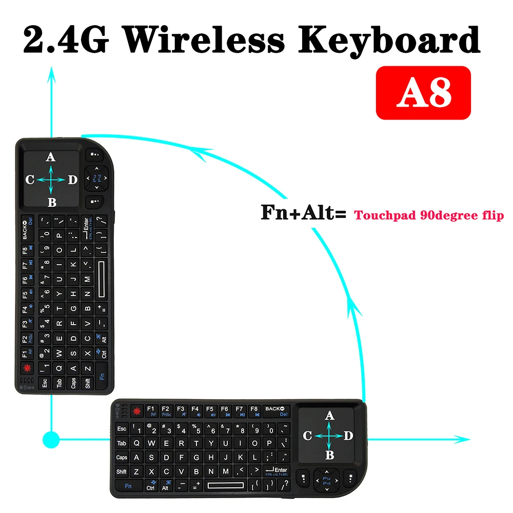 

A8 Multifunctional Fly Mouse 2.4 GHz Mini Wireless Keyboard USB Receiver ABS White Backlight With Touchpad Projector TV