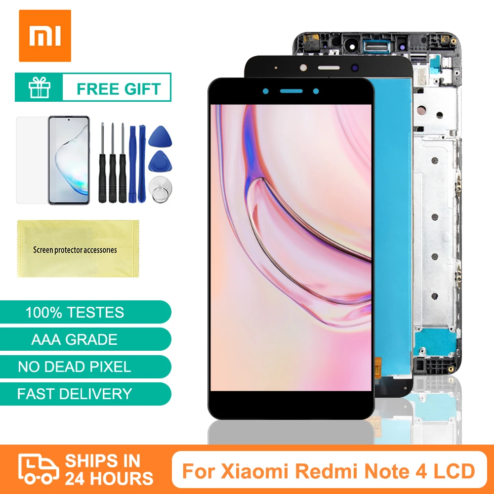 Оригинальный экран 5 дюйма для Xiaomi Redmi Note 4 сенсорный с рамкой сменный жк MTK Helio