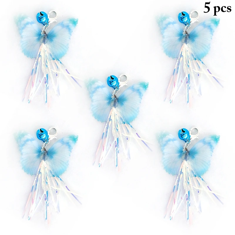 

5Pcs Cat Stick Toy Replacement Ribbon Cat Pet Wand Attachments Pet Teaser Refills Funny Butterfly Shape With Bell Toy Cat Favors