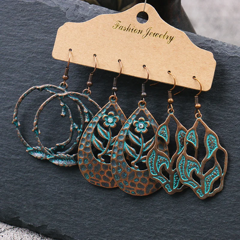 Винтажные богемные серьги античная бронза круглые листья цветок висячие для