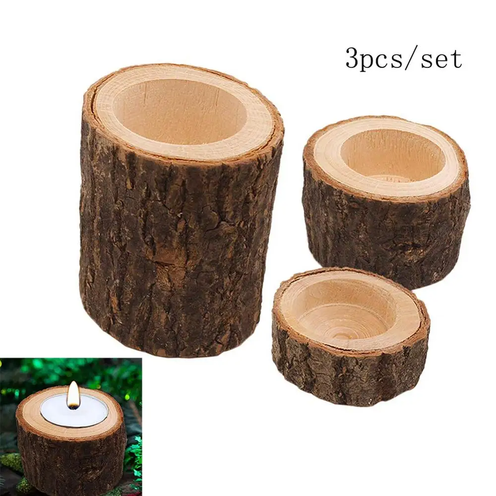 Набор из 3 подсвечников натуральной древесины сосны деревянные подсвечники для