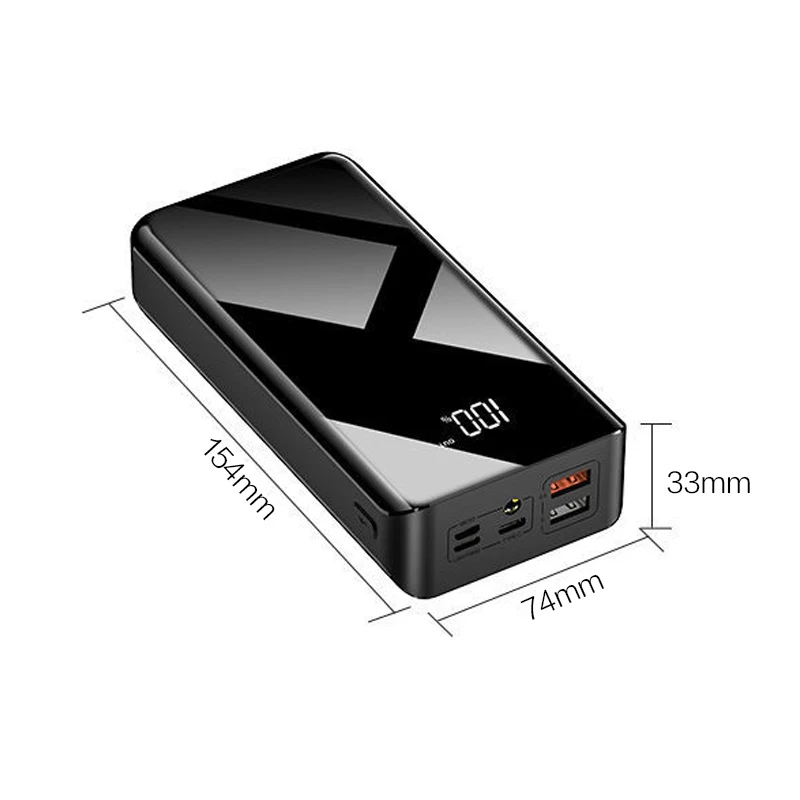 Внешний аккумулятор 30000 мАч двойной USB зеркальный экран повербанк с светодиодный
