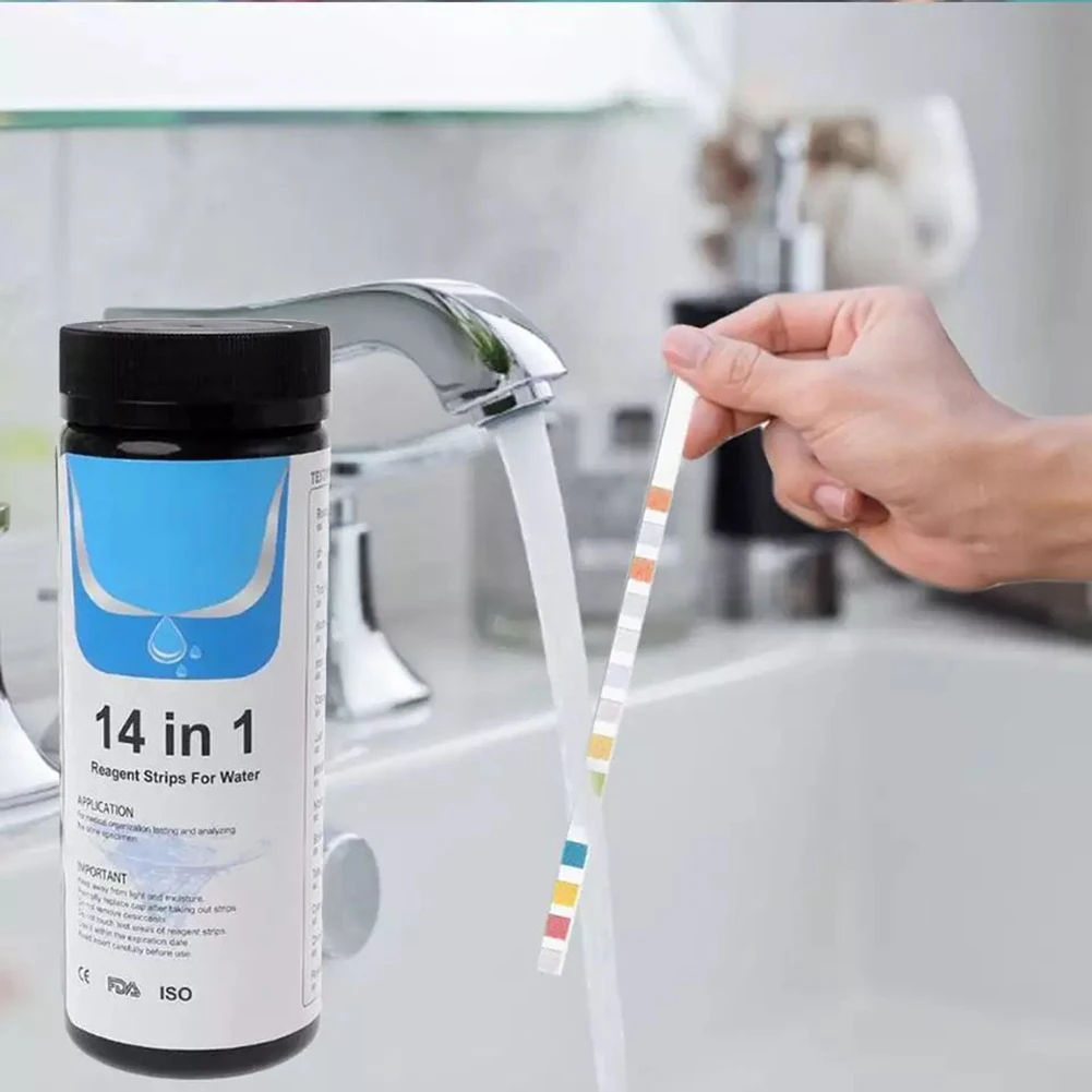 

50pcs Multi-functional 14-in-1 Drinking Water Test Strips Tap Water Quality Test Papers for Testing Hardness PH Bromine Sulfite